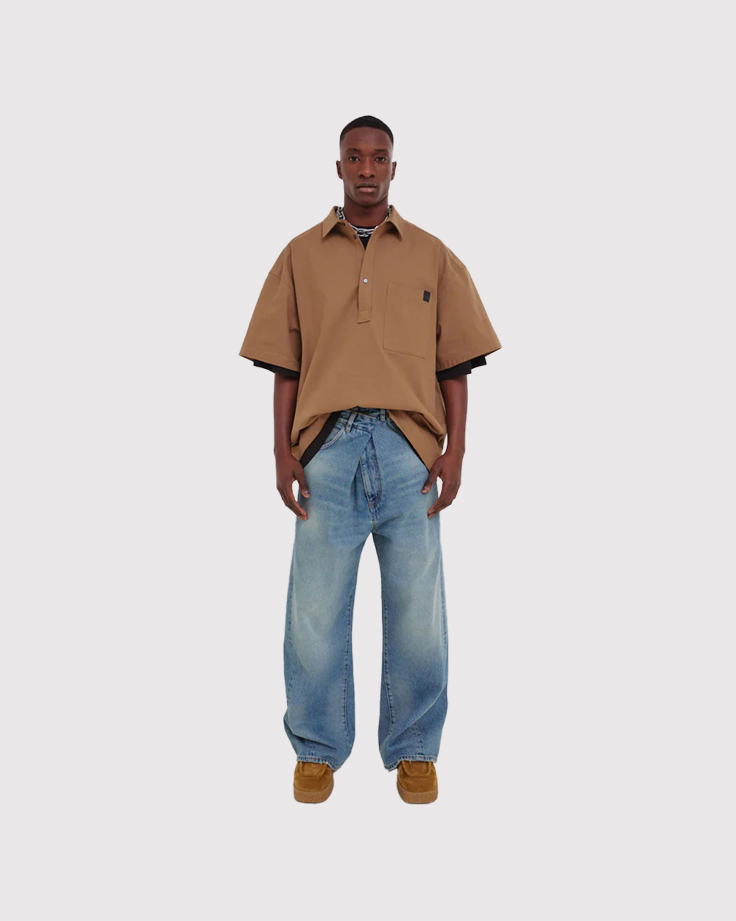 Ined fold over denim