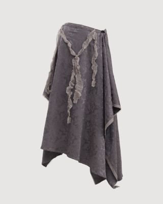 Jacquard lace-trim asymmetrical skirt