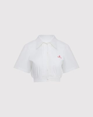 Short-sleeve blouse with tuck