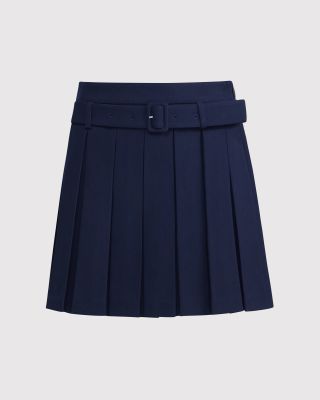 Belt embellished pleated skirt