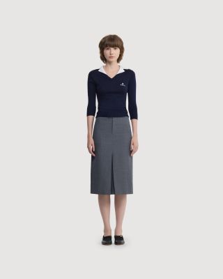 Patchwork lapel knit top