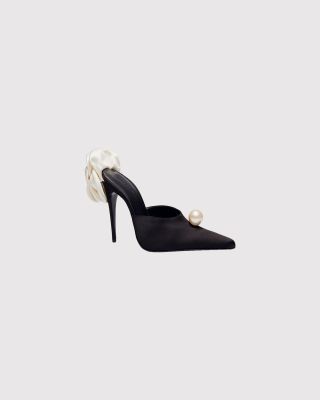 Satin flower mules