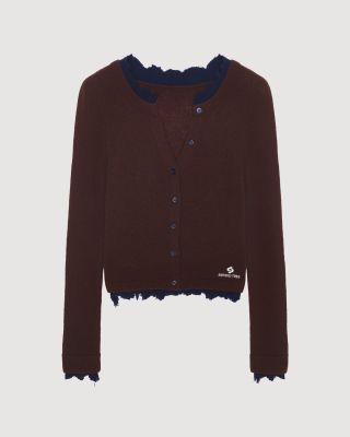CONTRAST TRIM RAW-EDGE KNIT TOP SANDALWOOD